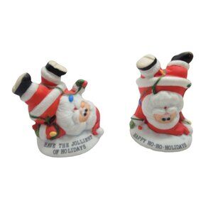 2 Vintage Tumbling Santa Figurines Russ Berrie Christmas Decor 5659